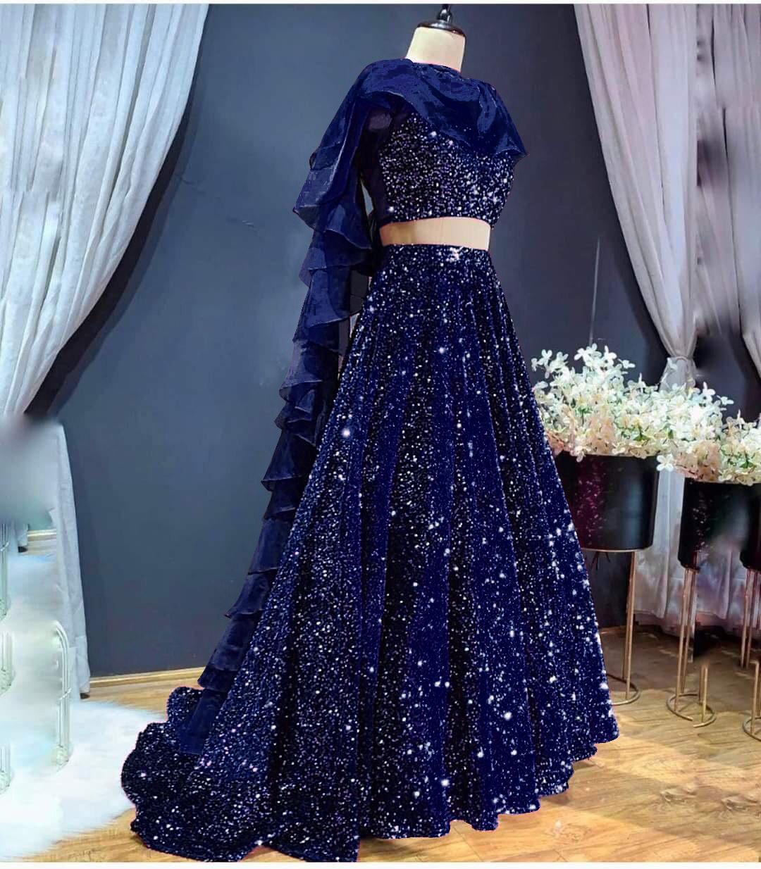 Navy Blue High Quality Sequins Lehenga ...